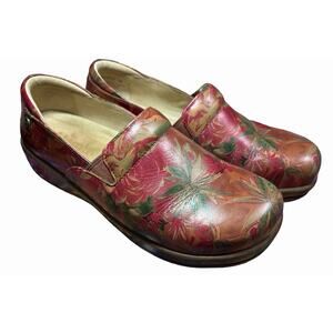 Alegria Kel-7716 Floral Red Leather Clogs Women’s Slip On Mules 39 EU 9 -9.5 US